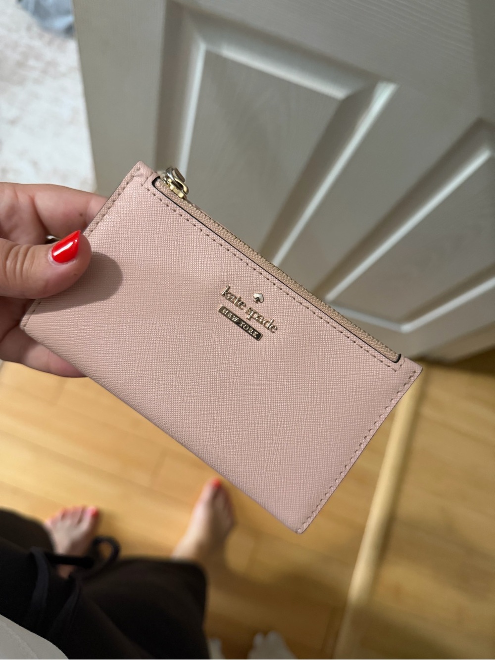kate spade Blush Pink Saffiano Zip Card Case